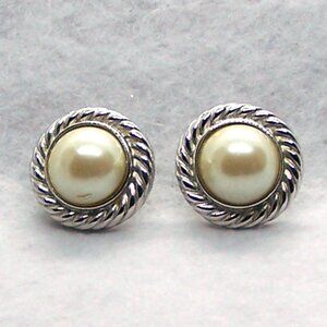 1970 Richelieu Post Earrings, Faux Pearl and Silver tone